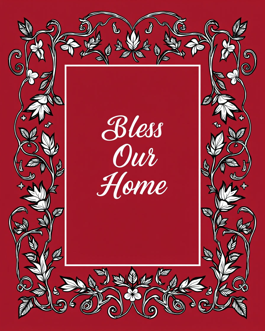 Red Floral Scroll Vine Pattern Rug