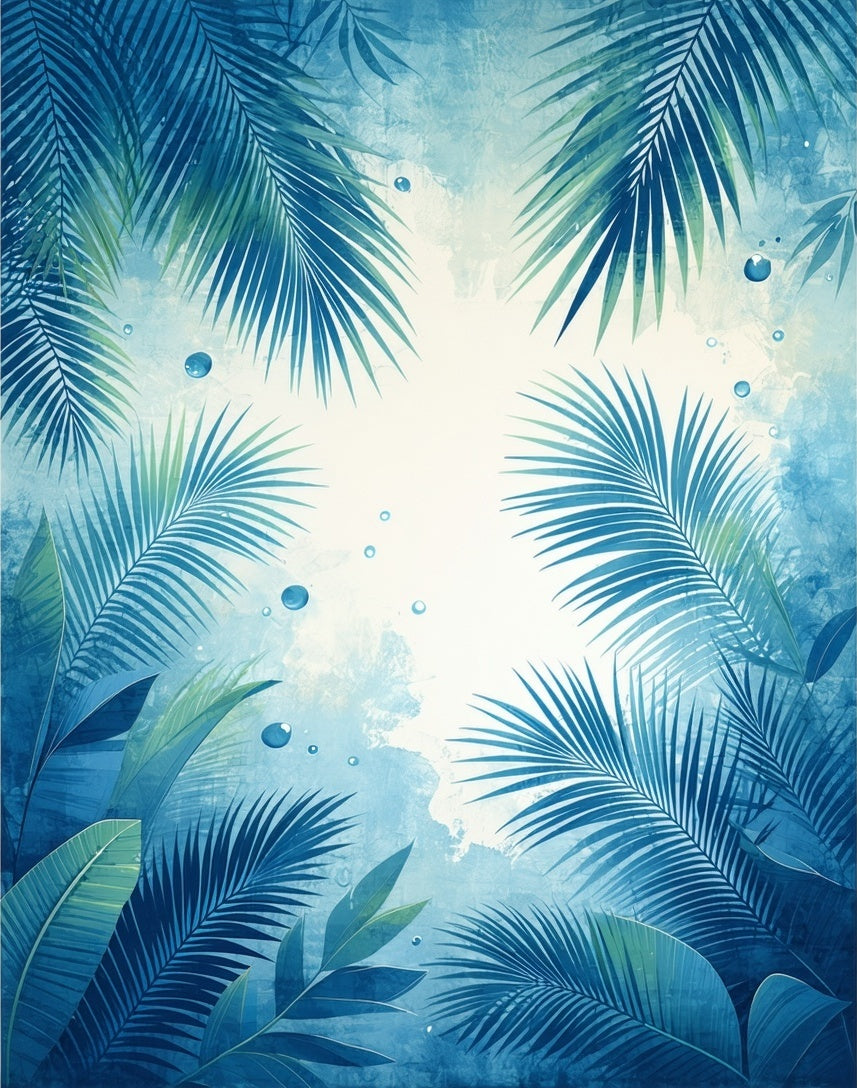 Tropical Blue Palm Leaf Watercolor Design Rug