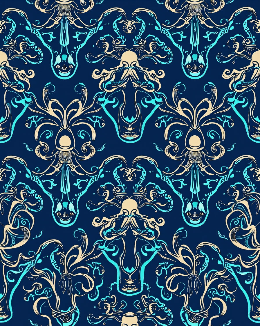 Teal Tan Marine Creature Pattern Rug