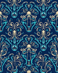Teal Tan Marine Creature Pattern Rug