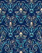 Teal Tan Marine Creature Pattern Rug