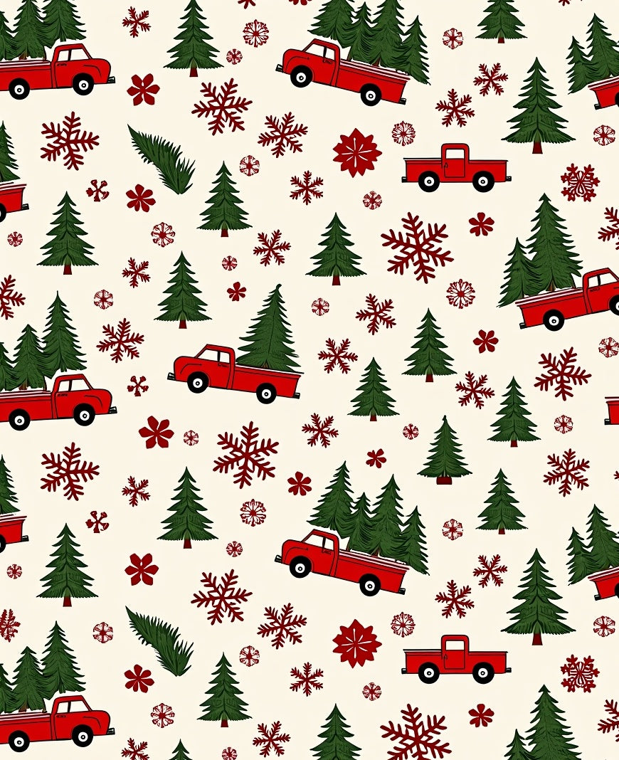 Red Trucks Evergreen Snowflakes Scattered Rug