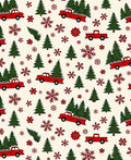 Red Trucks Evergreen Snowflakes Scattered Rug