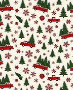 Red Trucks Evergreen Snowflakes Scattered Rug