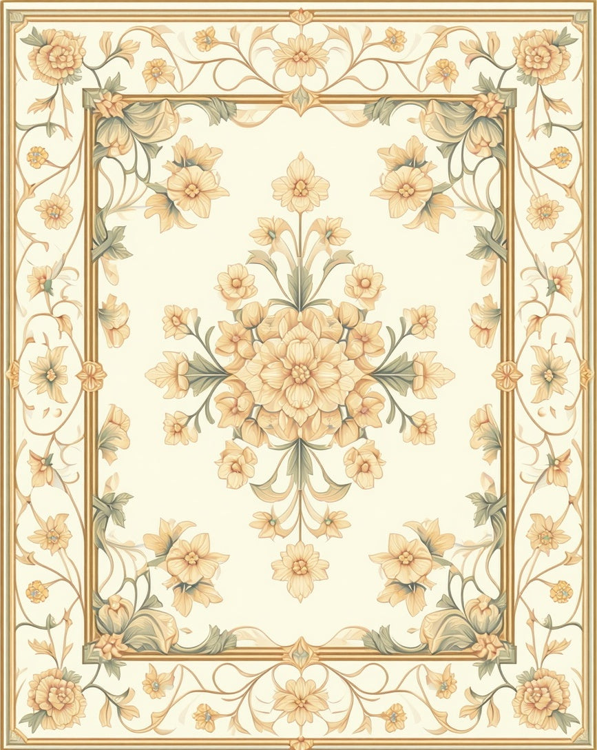 Classic Floral Border With Center Bouquet Rug