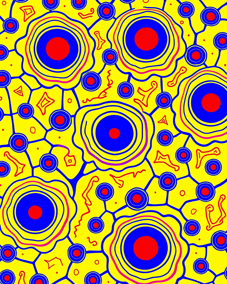 Vibrant Yellow Blue Red Circles Pattern Rug