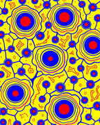 Vibrant Yellow Blue Red Circles Pattern Rug