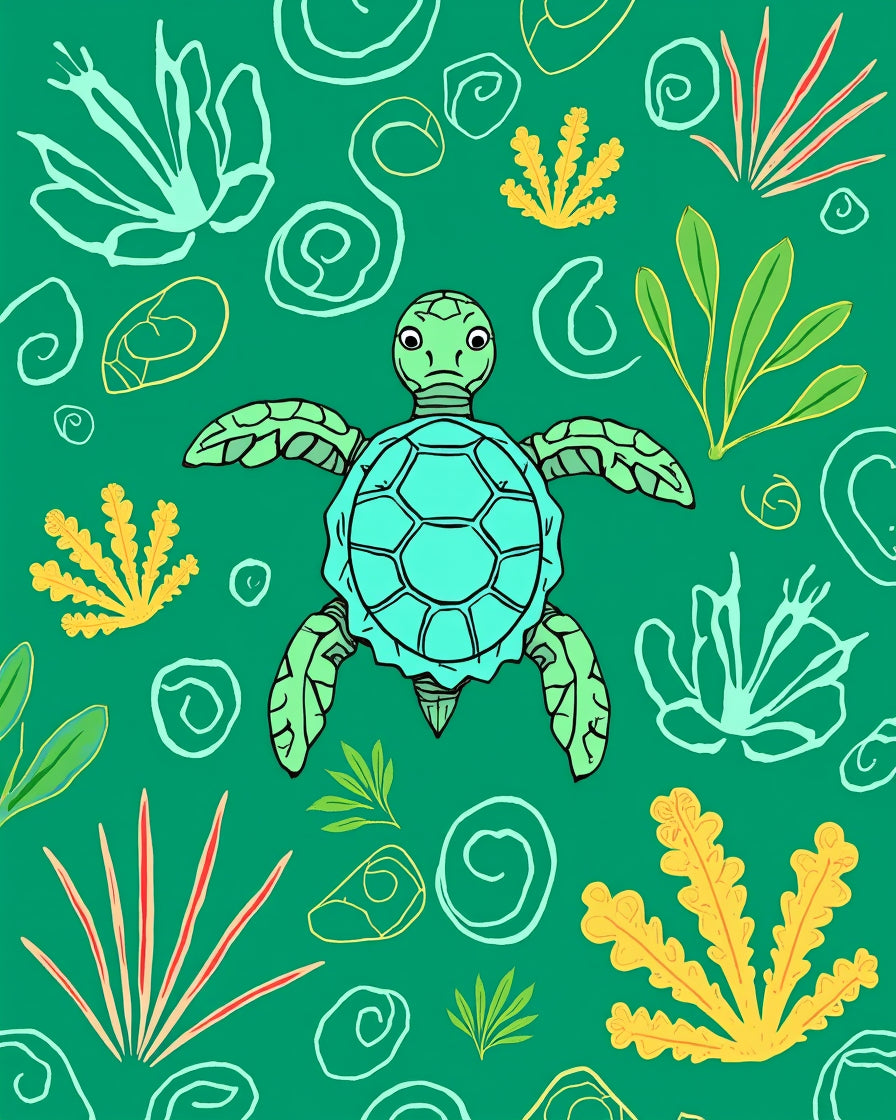 Sea Turtle Aquatic Garden Pattern Rug