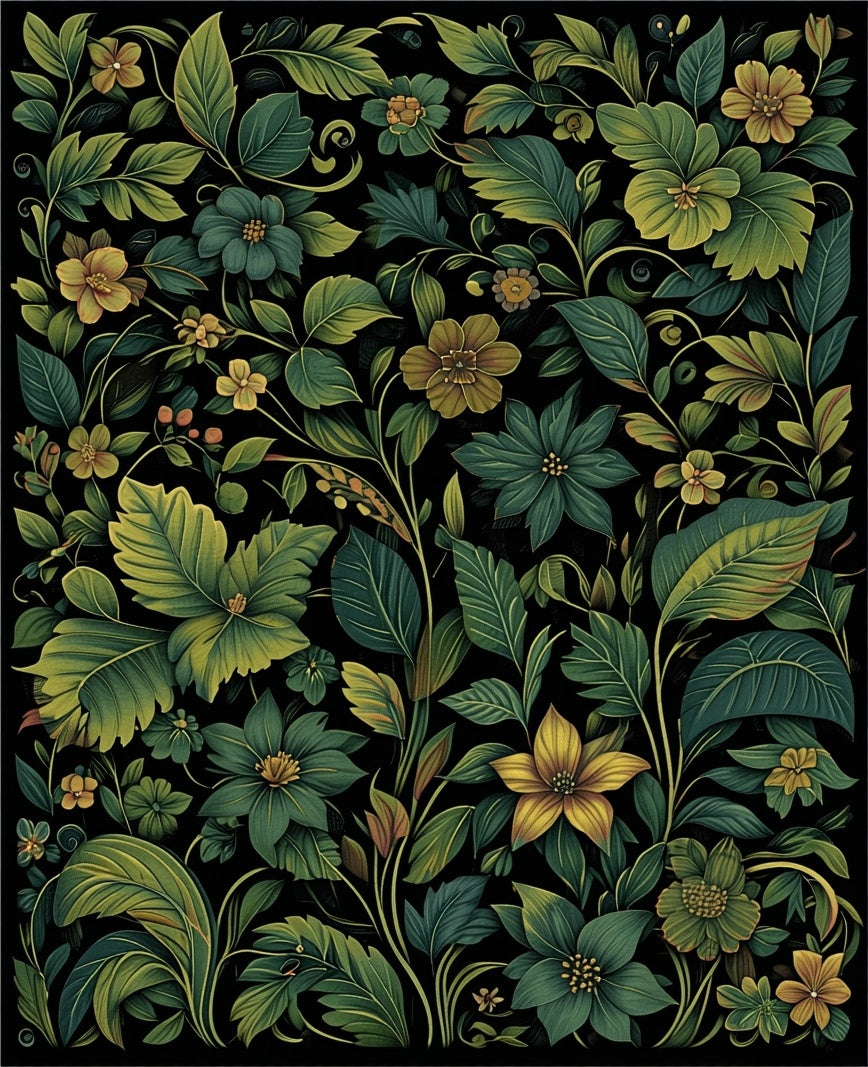 Dark Floral Vines Pattern Rug