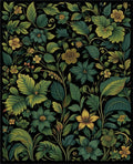 Dark Floral Vines Pattern Rug