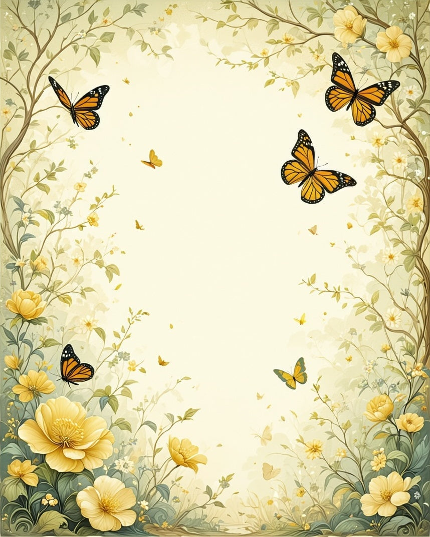 Vintage Yellow Floral Butterfly Pattern Rug