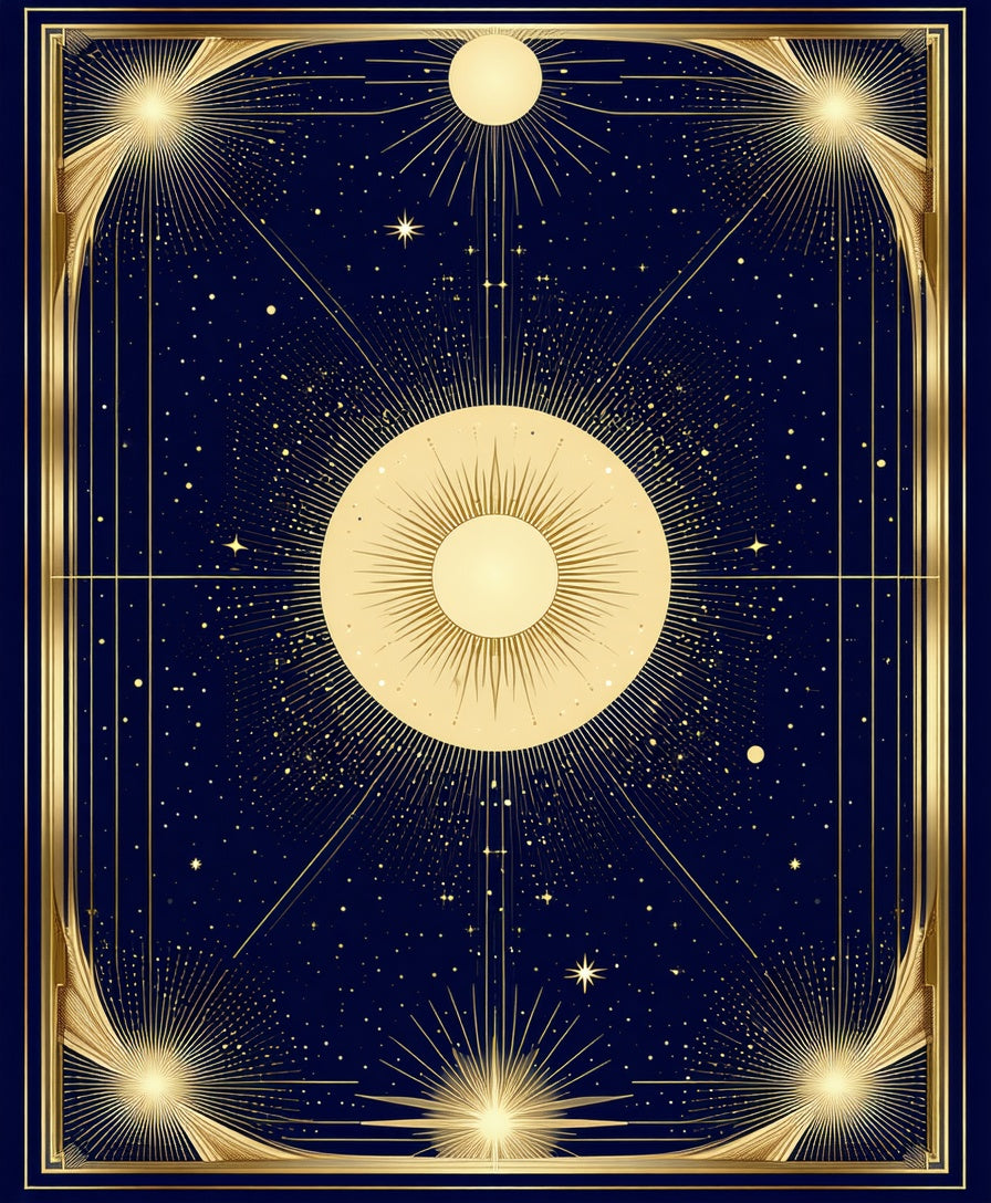 Celestial Sunburst Gold Starry Pattern Rug