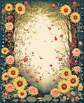 Golden Sunflower Rose Garden Scene Rug