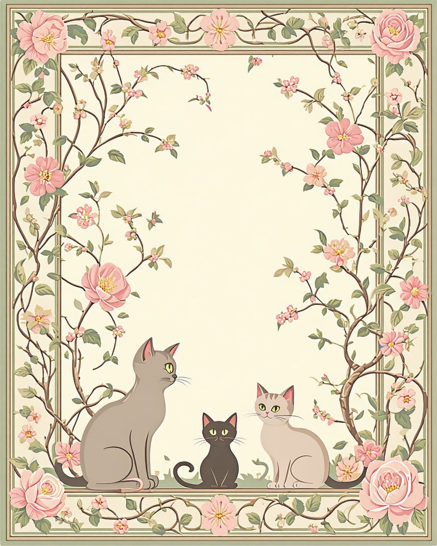 Whimsical Cats Pink Floral Border Rug