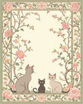 Whimsical Cats Pink Floral Border Rug