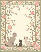 Whimsical Cats Pink Floral Border Rug