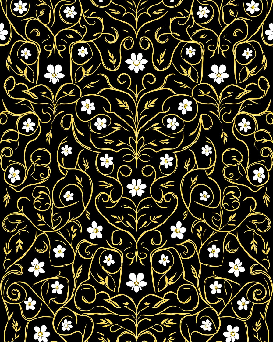 Golden Floral Swirl Pattern Rug
