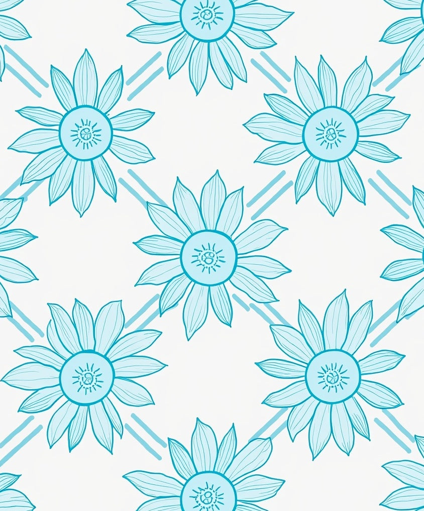 Blue Daisy Floral Tiling Rug