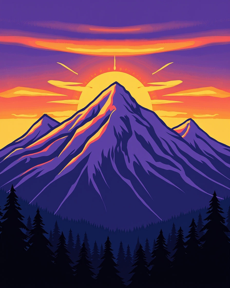 Vibrant Mountain Peak Sunset Design Rug