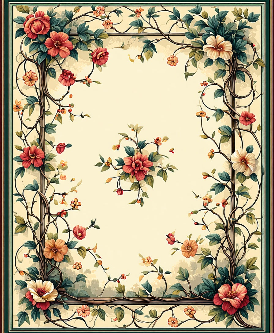 Vintage Floral Vine Frame Rug