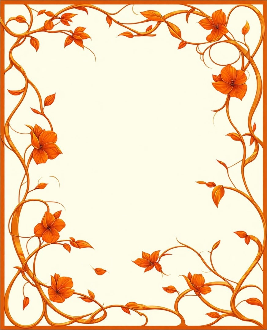 Ornate Orange Floral Vines Rug