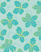 Delicate Teal Leaf Pattern Rug