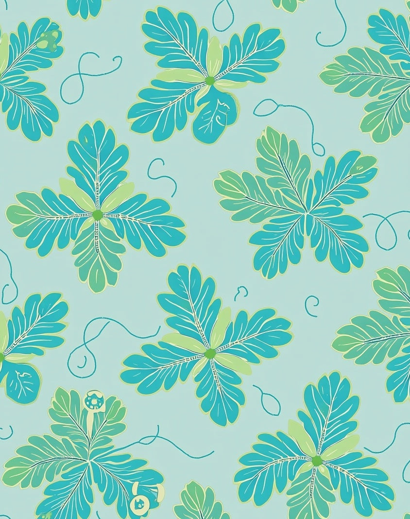 Delicate Teal Leaf Pattern Rug