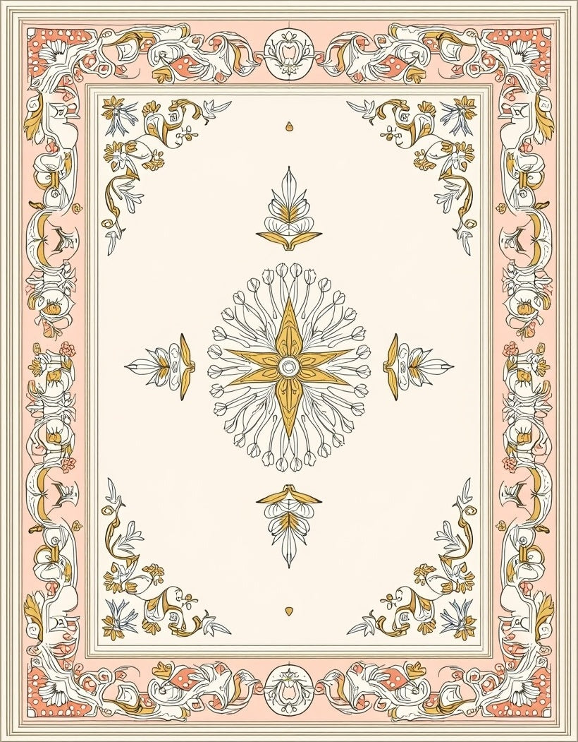 Ornate Floral Border medallion Design Rug