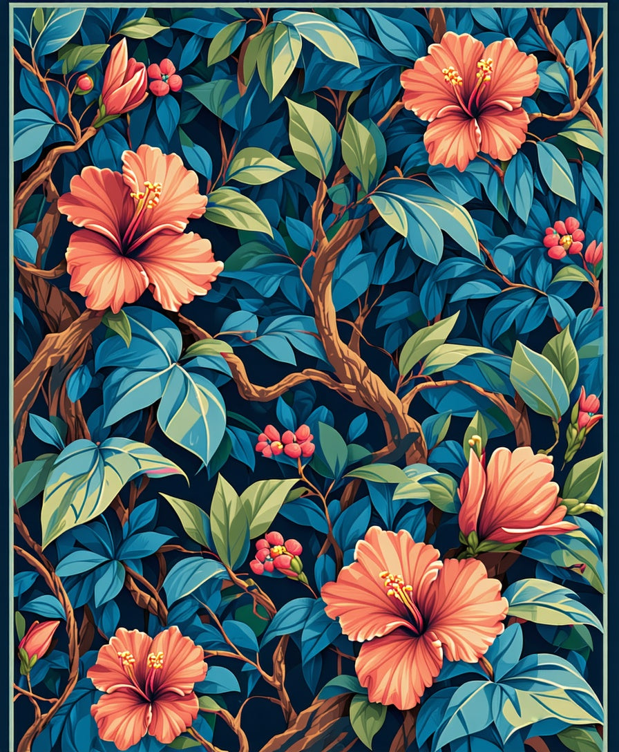 Tropical Hibiscus Floral Pattern Rug