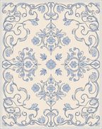 Blue Floral Symmetry Patterned Rug