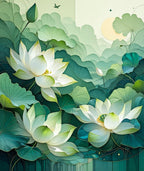 Serene White Lotus Pond Garden Design Rug