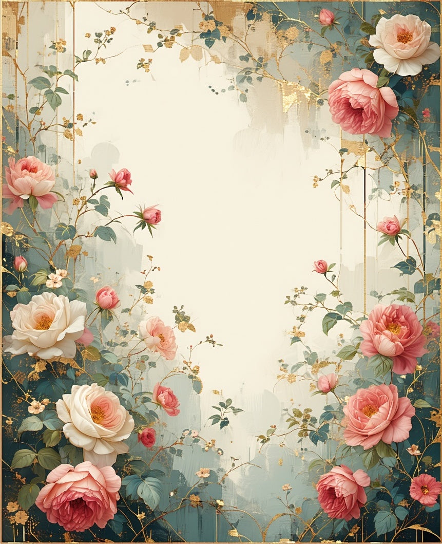 Whimsical Floral Gold Accented Design Rug