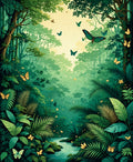 Lush Jungle Butterflies River Scene Rug