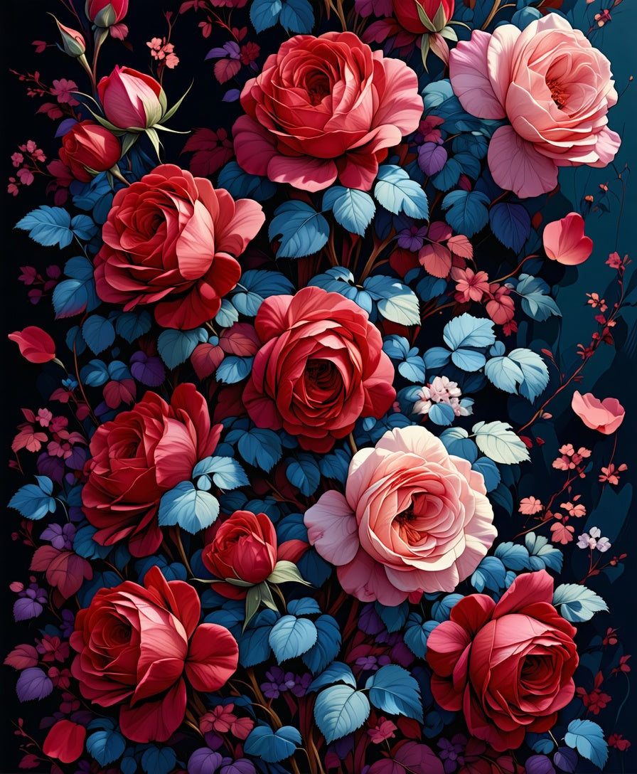 Vivid Rose Garden Pattern Rug