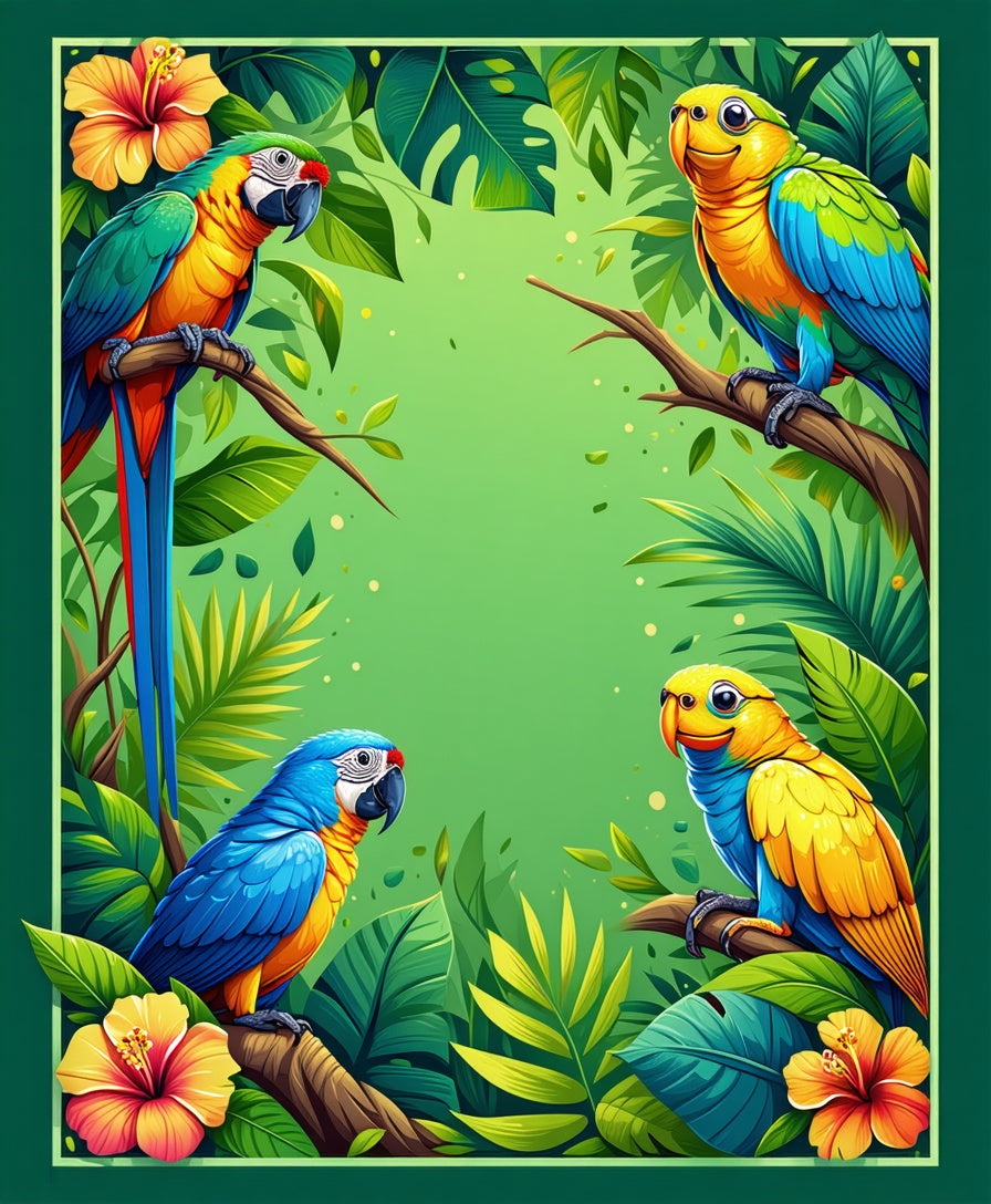 Tropical Rainforest Parrot Floral Pattern Rug