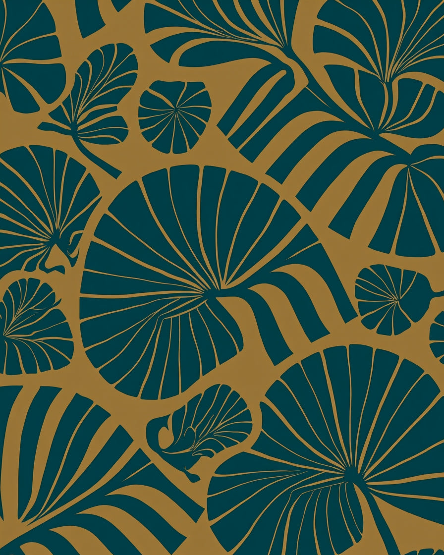 Modern Teal Leaf Pattern Rug