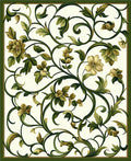 Elegant Green Floral Vine Scroll Design Rug