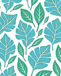 Teal Green Tropical Leaf Arrangement Rug