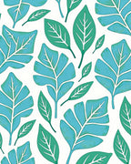 Teal Green Tropical Leaf Arrangement Rug