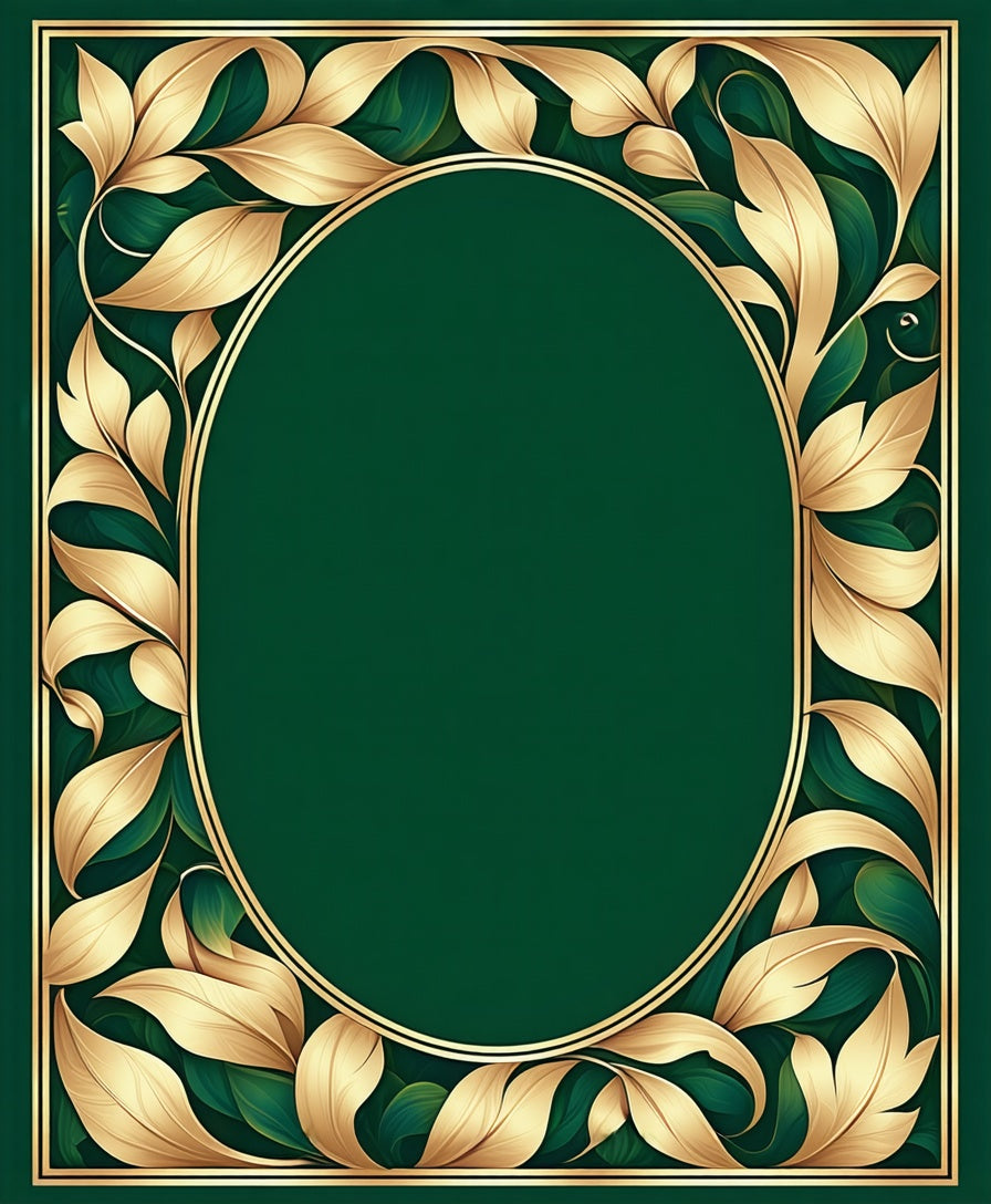Art Nouveau Gold Leaf Green Floral Design Rug