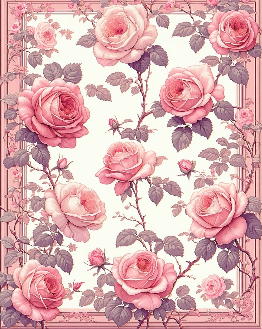 Pink Garden Rose Motif Rug