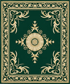 Emerald Gold Intricate Floral Border Rug