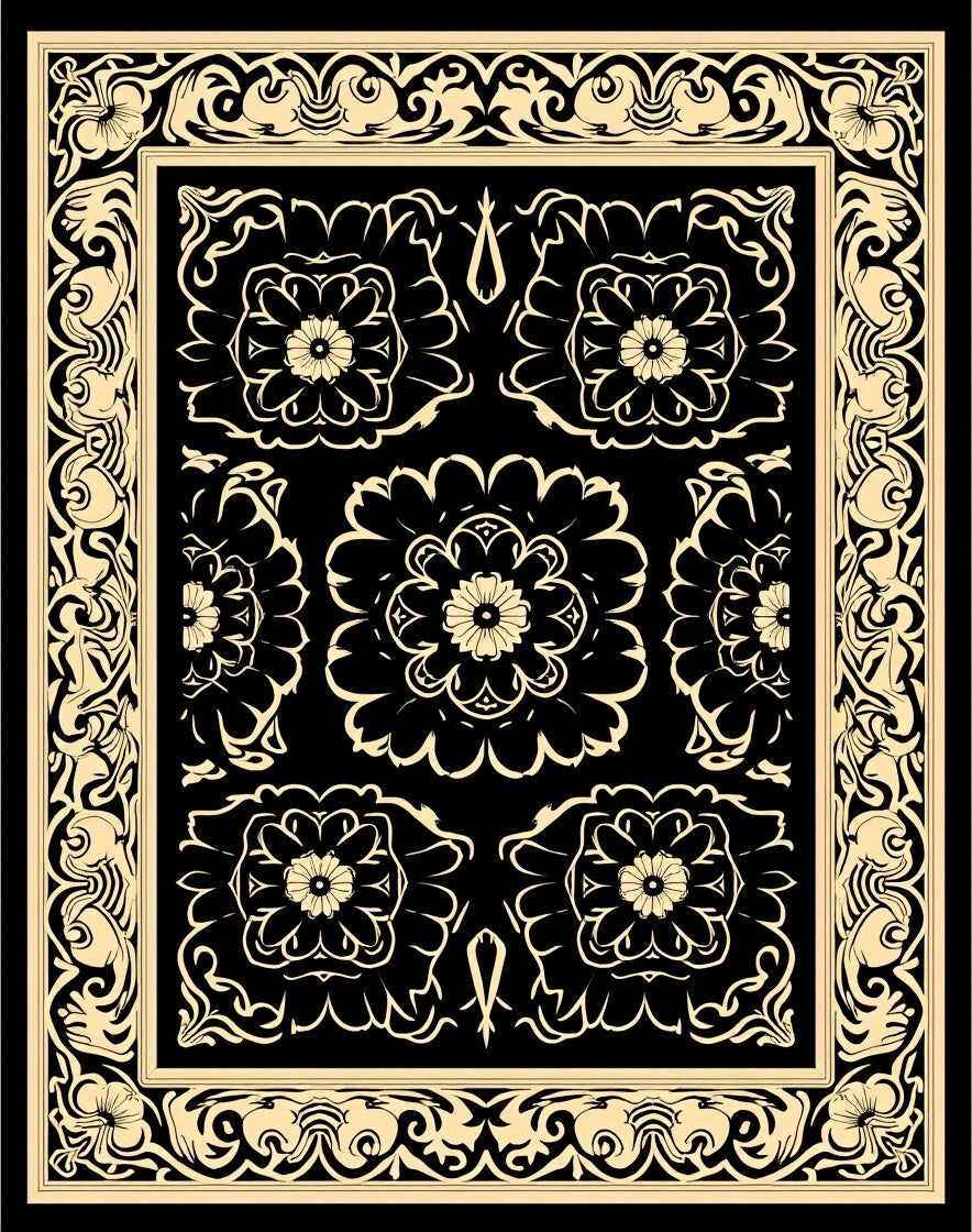 Art Nouveau Floral and Scrollwork Rug
