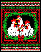 Christmas Chickens Wreath Red Green Rug