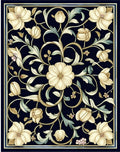 Ornate Floral Scrollwork Dark Rug