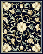 Ornate Floral Scrollwork Dark Rug