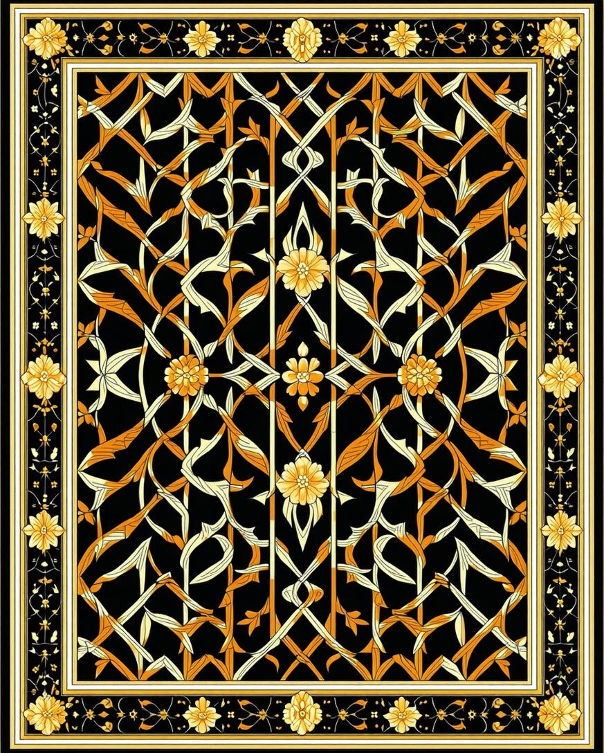 Intricate Floral Lattice Design Rug