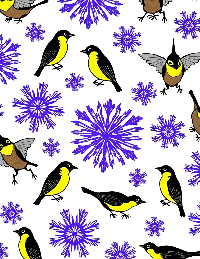 Vibrant Yellow Bird Starburst Design Rug