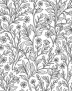 Delicate Floral Vine Outline Design Rug