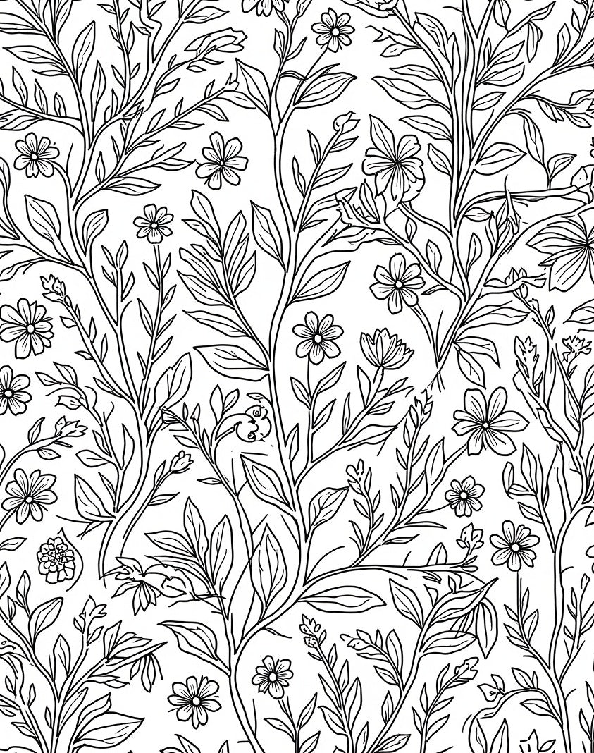 Delicate Floral Vine Outline Design Rug